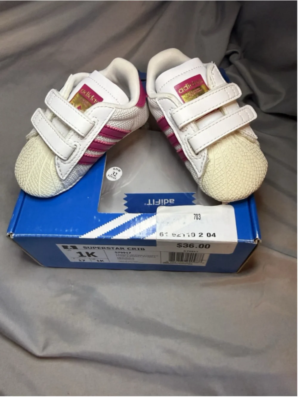 Adidas Superstar Sneaker (Baby & Walker) White and Pink Size 1K With Box
